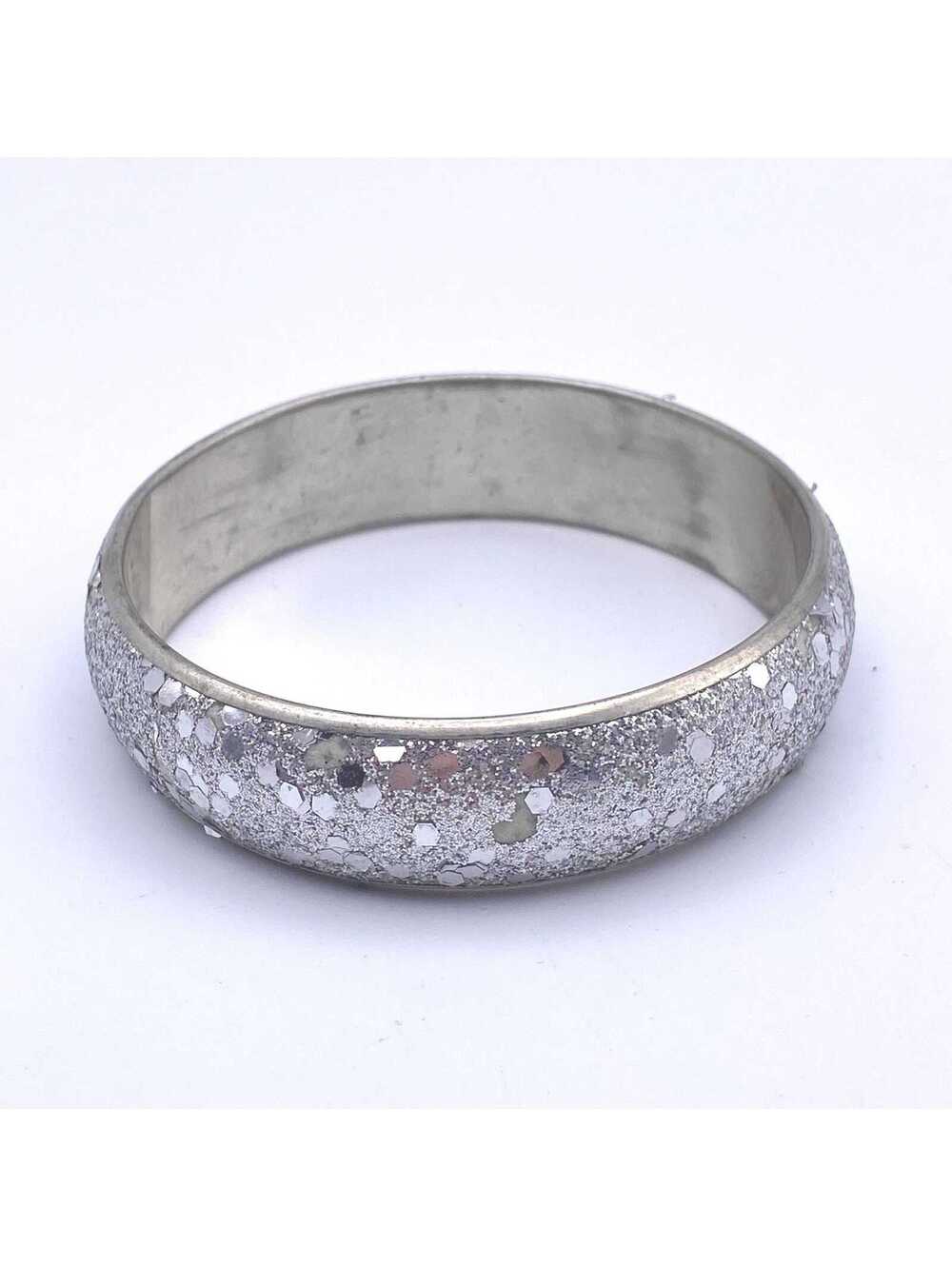 Vintage Silver Tone Shimmering, Glitter, Sequined 8" Bangle Bracelet.